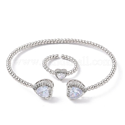 Ensemble de bracelets et bagues en laiton avec micro pavé de zircones cubiques pour femmes&nbsp;SJEW-R002-05P-03