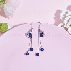 Orecchini pendenti in argento sterling rodiato anti-ossidazione con nappa a forma di pavone e catena&nbsp;JE1047A