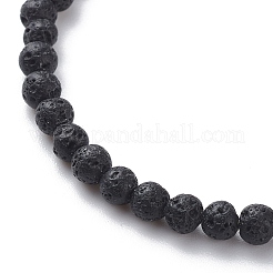 Braccialetto di perline tonde in pietra lavica naturale con ciondolo malocchio smaltato&nbsp;BJEW-JB08775