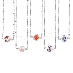 Collier pendentif rond en porcelaine imprimée de fleurs&nbsp;NJEW-JN06474