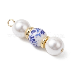 Handgefertigte Anhänger aus Porzellan und Muschelperlen mit blauem Blumenmuster&nbsp;PALLOY-JF04785