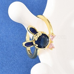 Anillos de puño de latón con micro pavé de circonitas cúbicas con diseño de conejo y lazo para mujer&nbsp;RJEW-A088-10G-03