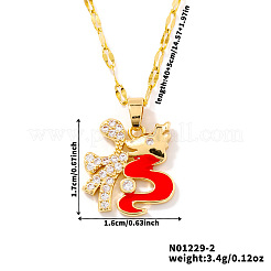 Collar con colgante de dragón rojo del zodíaco chino Fu de latón pavé de circonita cúbica transparente con esmalte&nbsp;BL6049-2
