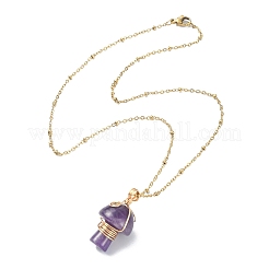 Collier pendentif enveloppé de fil de cuivre de pierre précieuse de champignon pour fille femmes&nbsp;NJEW-JN04281