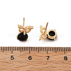 Orecchini a bottone con gufo in ottone micro pavé di zirconi cubici per donna&nbsp;EJEW-G428-10G-02