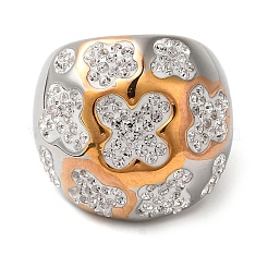 Bagues en acier inoxydable 304 avec placage ionique (IP) et strass en argile polymère naturelle&nbsp;RJEW-Z054-10P-02