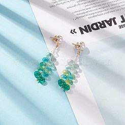 Orecchini pendenti lunghi a forma di foglia di perline di vetro con perle finte&nbsp;EJEW-TA00140