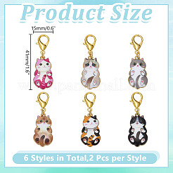 12 pieza de 6 colores de aleación de gato con colgante de esmalte&nbsp;HJEW-HY00105