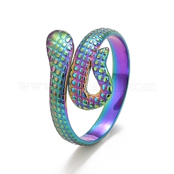 Bague ouverte en acier inoxydable 304 plaqué ionique couleur arc-en-ciel (IP) pour femme&nbsp;RJEW-A005-37MC