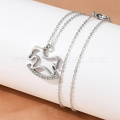 Colliers avec pendentif cheval à bascule en acier inoxydable 304 et strass pour femmes&nbsp;NJEW-F339-02P