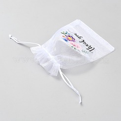 Organza-Kordelzugbeutel mit Blumendruck&nbsp;OP-WH0018-01A-03