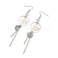 Boucles d'oreilles pendantes en perles de pierre de lune arc-en-ciel naturelle&nbsp;EJEW-TA00830