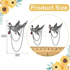 2 Stück Gothic-Stil Krähe mit rosa Legierung Strass hängende Kette Broschen&nbsp;JEWB-CJ0003-45