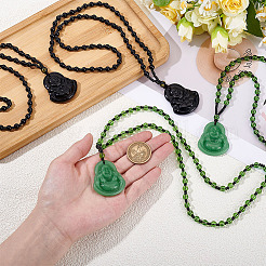 4 collier pendentif Bouddha en verre 2 couleurs&nbsp;NJEW-ME0001-04