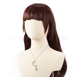 Balle de jade citron naturel avec collier pendentif lune et étoile en alliage&nbsp;NJEW-JN03912-03