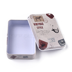 Scatole vuote in banda stagnata con motivo timbro postale&nbsp;CON-WH0073-15C