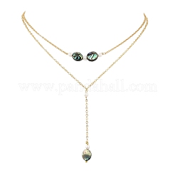 Collana a doppio strato in ottone con ciondolo geometrico a forma di Y in conchiglia di paua naturale.&nbsp;NJEW-JN06532