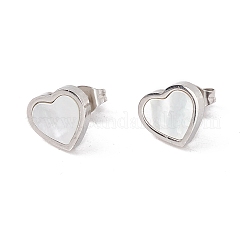 6 Paar naturweiße Muschelherz-Ohrstecker&nbsp;EJEW-G291-02P