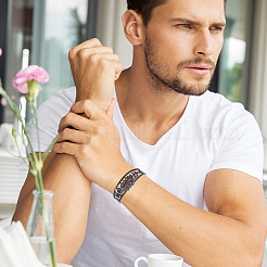 2 bracciale in lega e cordino in pelle di 2 colori per uomo e donna&nbsp;BJEW-CL0001-57