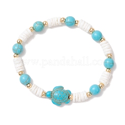 Stretch-Armbänder aus natürlicher weißer Muschel und synthetischen Türkisperlen für Damen&nbsp;BJEW-JB13477-01