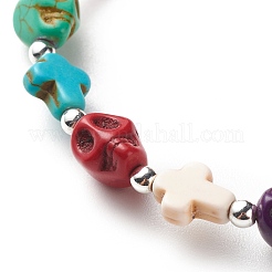 Braccialetto elasticizzato con perline di turchese sintetico (tinto) e perline di teschio&nbsp;BJEW-JB08452