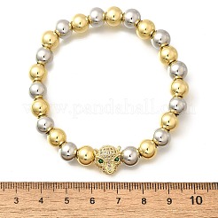 Stretch-Armbänder aus Messing mit Mikropflaster und Zirkonia-Perlen für Frauen und Männer&nbsp;BJEW-H201-01B-GP