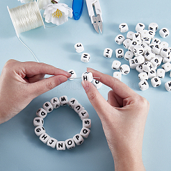 20 pièces blanc cube lettre perles de silicone 12x12x12mm dés carrés alphabet perles avec 2mm trou entretoise perles de lettre en vrac pour bracelet collier fabrication de bijoux&nbsp;JX432F