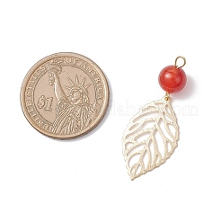 5 stücke 5 arten natürliche malaysia jade & karneol & rose quarz & quarz runde mit messing blatt anhänger&nbsp;PALLOY-JF04312
