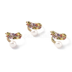 Blé de zircone cubique coloré avec anneau de manchette ouvert en perle naturelle&nbsp;RJEW-F134-04G