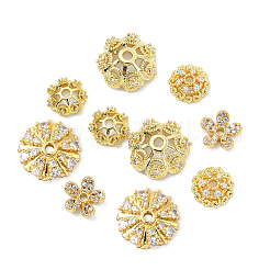 10 pz 5 stili cremagliera placcatura fiore ottone micro pavé trasparente zirconia cubica perline cappucci&nbsp;KK-CJ0002-73