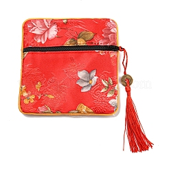 Aufbewahrungsbeutel für Schmuck aus Stoff im chinesischen Stil mit Blumenmuster und Reißverschluss&nbsp;LS-AJEW-D063-01B