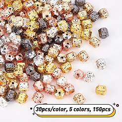 150pcs 5 Farben galvanisierte natürliche Lavasteinperlenstränge&nbsp;G-OC0001-95