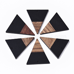Pendenti in resina e legno di noce, triangolo, nero, 37x31x3.5mm, Foro: 1.8 mm