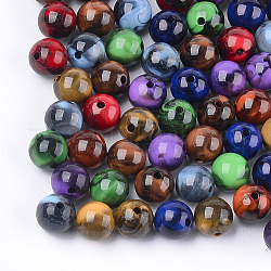 Perles acryliques, style de pierres fines imitation, ronde, couleur mixte, 17.5~18x17mm, Trou: 3mm, environ 150 pcs/500 g