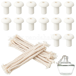 Pandahall elite bricolage accessoires de fabrication de bougies, y compris mèche en coton et bouchon de mèche en porcelaine, blanc, 2.5~18x0.7~2.05 cm