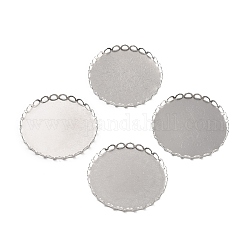 316 Surgical Stainless Steel Cabochon Tray Settings, Lace Edge Bezel Cups, Flat Round, Stainless Steel Color, 31x2.5mm