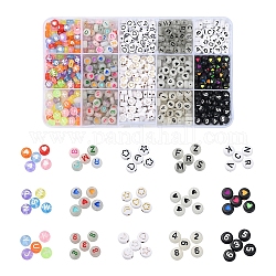 Kits de fabrication de bijoux diy, y compris 750 pièces 15 perles acryliques rondes plates transparentes et opaques et lumineuses, couleur mixte, 7x3.5~4mm, Trou: 1~1.8mm, 50 pièces / style