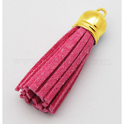 Golden Brass Suede Tassels for Cell Phone Straps Making, Magenta, 55~65x12mm, Hole: 1.5mm