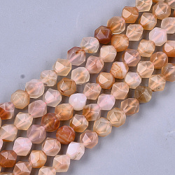 Chapelets de perles d'agate naturelle, teinte, facette, étoiles coupées perles rondes, Sandy Brown, 9~10x9~10x9~10mm, Trou: 1mm, Environ 37 pcs/chapelet, 14.5 pouce