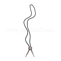 Flach rund mit Stern Laria Halskette für Männer Frauen, Verstellbare Halskette aus Kunstlederband, Schwarz, Antik Silber Farbe, 40.94 Zoll (104 cm)