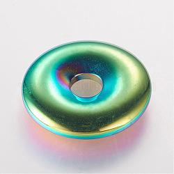 Немагнитные синтетические гематит подвески, пончик / пи-диск, класс А, с покрытием разноцветным, ширина пончика: 11.5 мм, 30x6 мм, отверстие : 7 мм