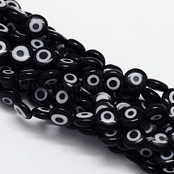Chapelets de perles rondes de chalumeau manuelles de mauvais œil, noir, 12x5mm, Trou: 1mm, Environ 33 pcs/chapelet, 14.76 pouce