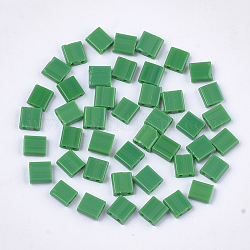 2-hoyo cuentas de vidrio opaco, Rectángulo, verde, 5x4.5~5.5x2~2.5mm, agujero: 0.5~0.8 mm