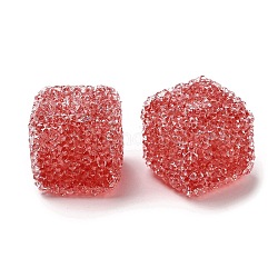 Abalorios de resina, con diamante de imitación, cubo drusa, rojo, 16x16x16mm, agujero: 3.6 mm