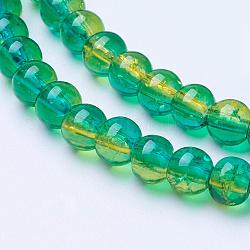 Spray Painted Crackle Glass Beads Strands, Round, Two Tone, Medium Turquoise, 4mm, Hole: 1.1~1.3mm, about 200pcs/strand, 31.4 inch