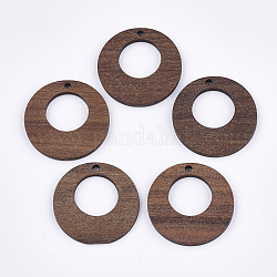 Pendentifs en bois de noyer, plat rond, selle marron, 28x2~3mm, Trou: 2mm