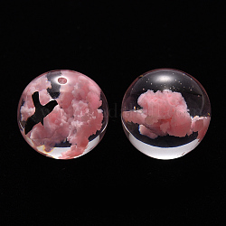 Прозрачные шарики из эпоксидной смолы, с пластиковой чайкой внутри, половине просверлил, круглые, розовые, 20 мм, отверстие : 1 мм
