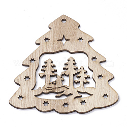 Gros pendentifs en bois non teint, arbre de Noël, burlywood, 78.5x71.5x2mm, Trou: 3mm