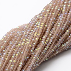 Facettierte Rondellglas-Perlenstränge mit halber Farbe, matt, rauchig, 2.8~3x2 mm, Bohrung: 0.8 mm, ca. 200 Stk. / Strang, 15.1 Zoll
