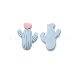 Cabochons en résine opaque, mat, cactus avec coeur, bleu ciel, 25x18x6.5mm